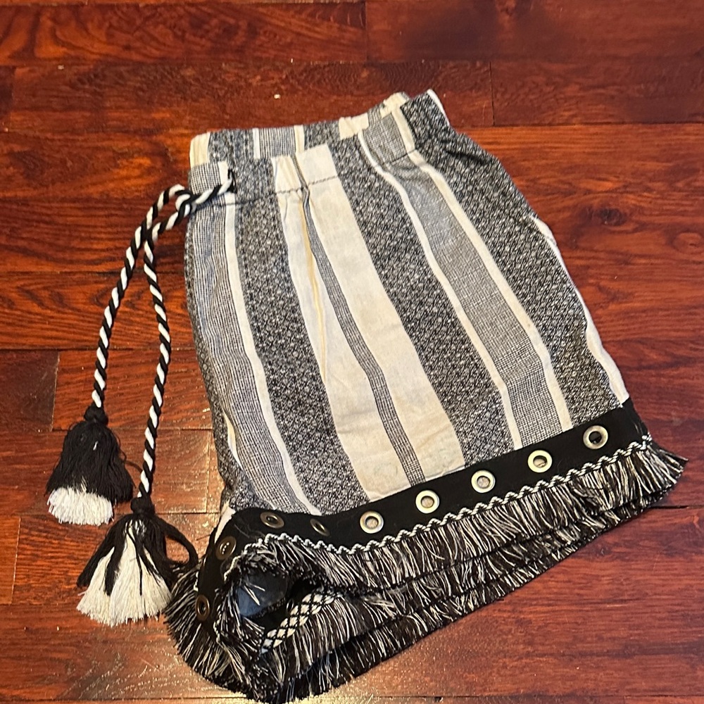 Striped Black and White Skirt with Tassels